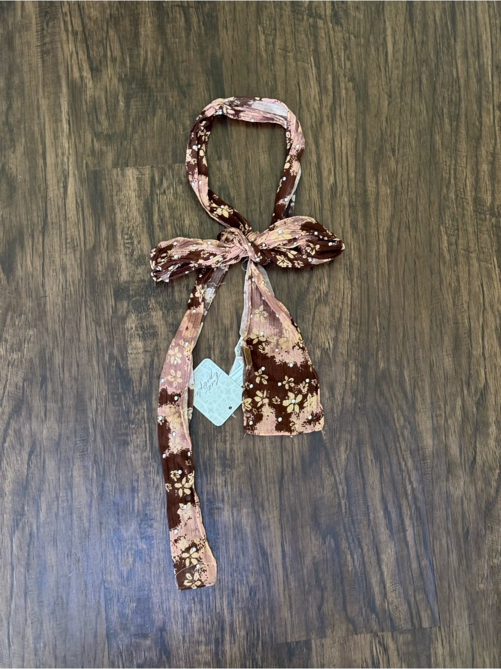 Free People ultra skinny Brown and Pink Floral Neck Scarf - Picture 2 of 14